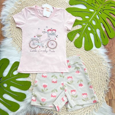 Conj. Blusa Little Lovely Ride e Short - Rosa Claro